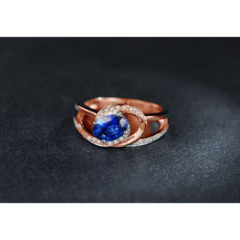Bague de fiançailles saphir ovale 1 carat. Diamant, Or rose - 8