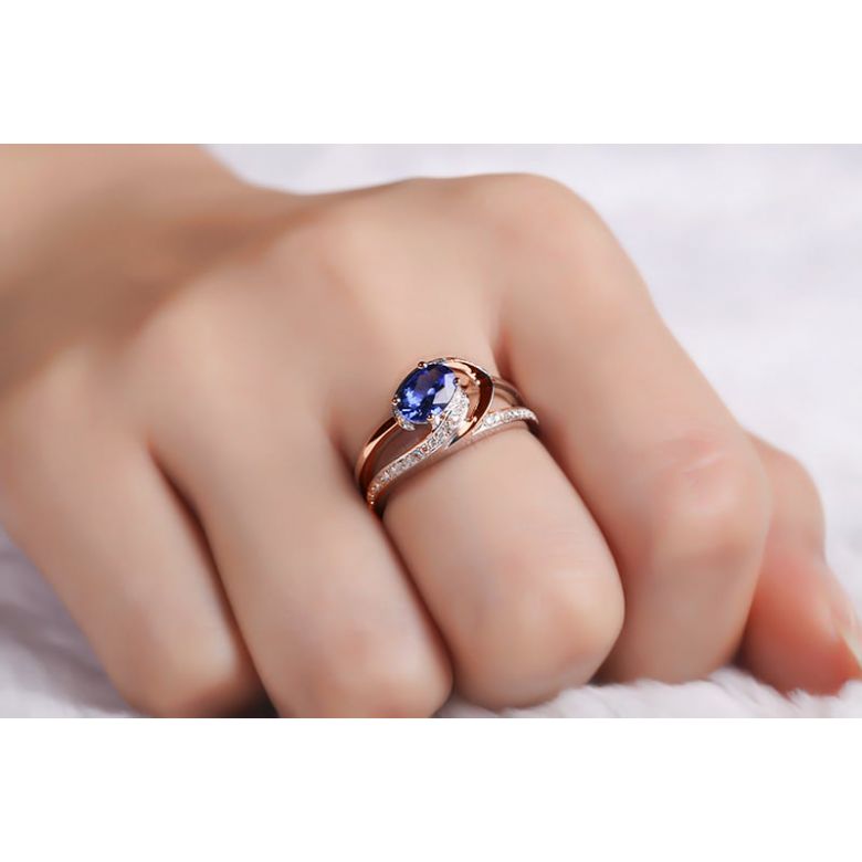 Bague de fiançailles saphir ovale 1 carat. Diamant, Or rose - 5