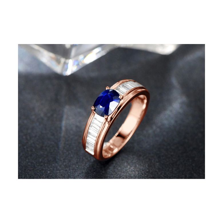 Bague contraste Saphir et Diamants taille émeraude. Or rose 18 - 5