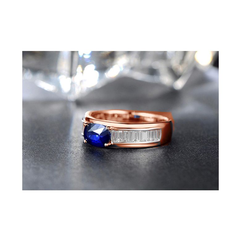 Bague contraste Saphir et Diamants taille émeraude. Or rose 18 - 6