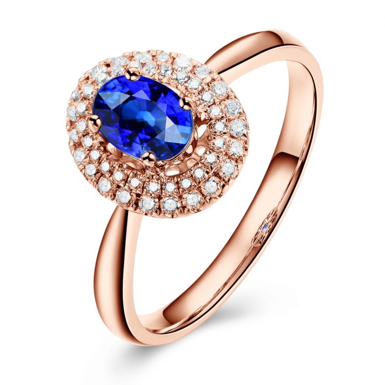 Bague de fiançailles ovale. Or rose, saphir 0.50ct et diamants - 1