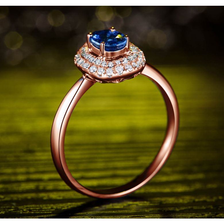 Bague de fiançailles ovale. Or rose, saphir 0.50ct et diamants - 3
