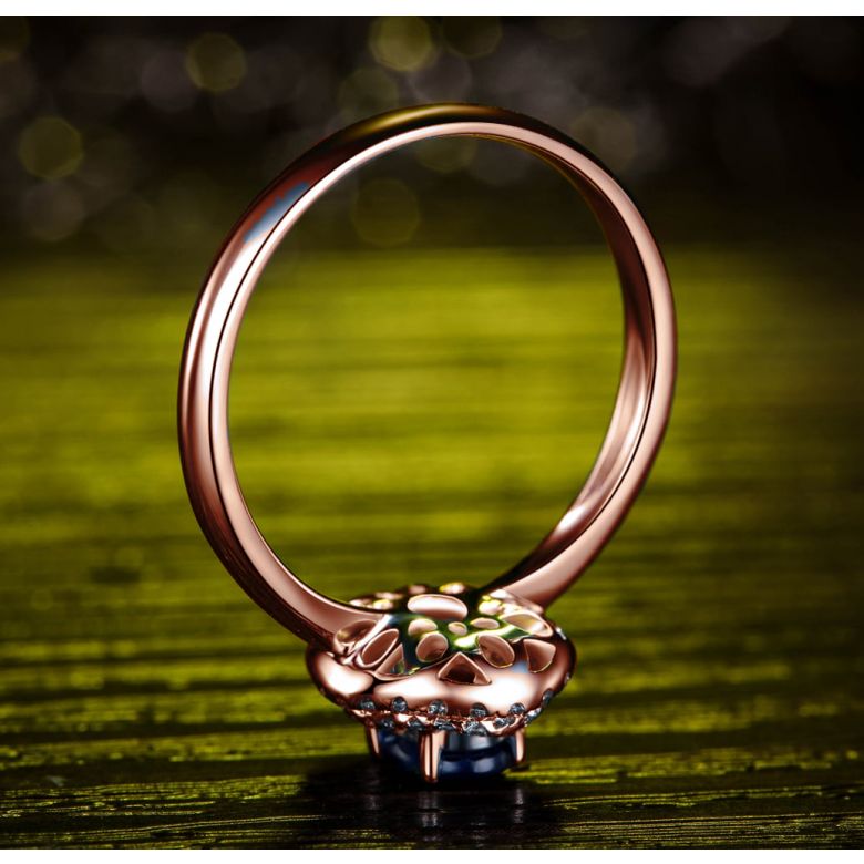 Bague de fiançailles ovale. Or rose, saphir 0.50ct et diamants - 4