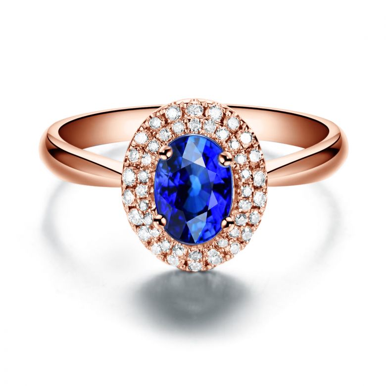 Bague de fiançailles ovale. Or rose, saphir 0.50ct et diamants - 5