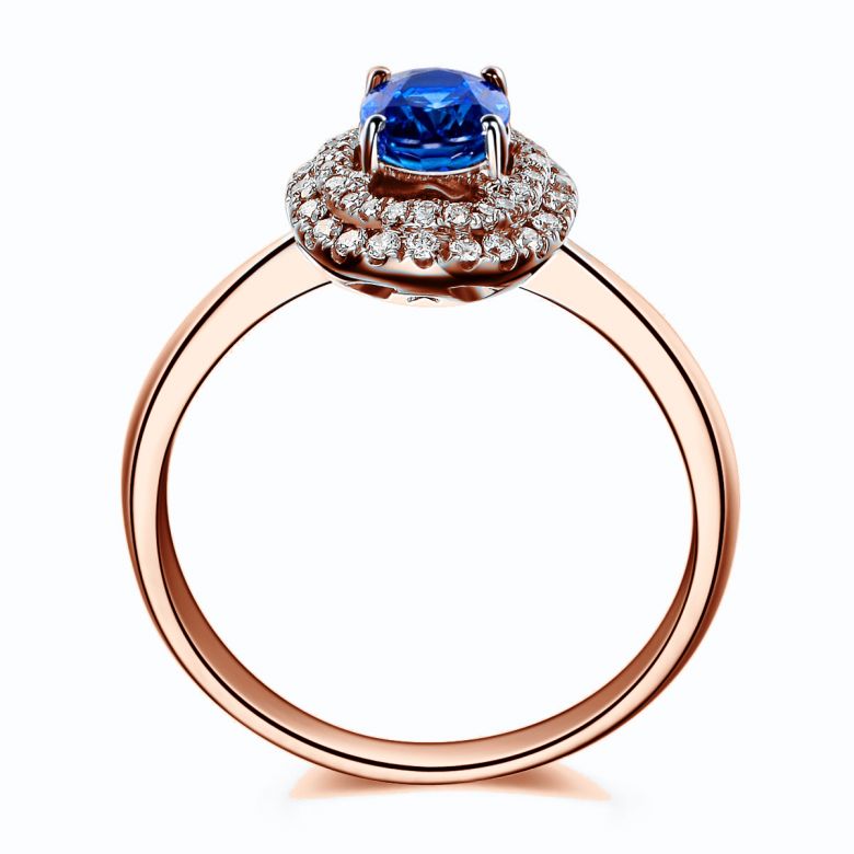 Bague de fiançailles ovale. Or rose, saphir 0.50ct et diamants - 6