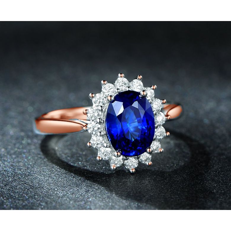 Bague Fleur de saphir, diamants Or rose - Création florale classique - 5