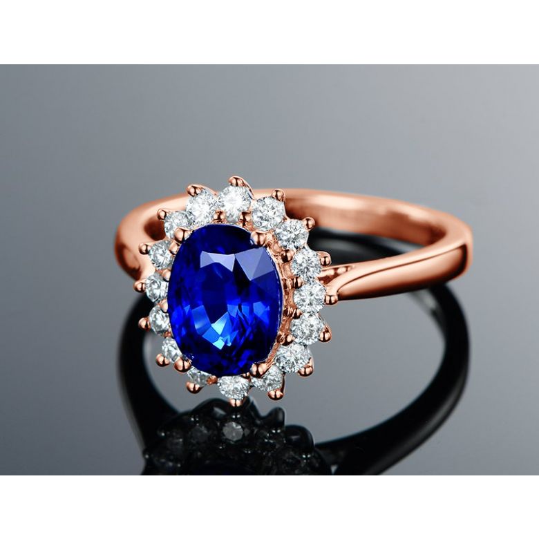 Bague Fleur de saphir, diamants Or rose - Création florale classique - 6