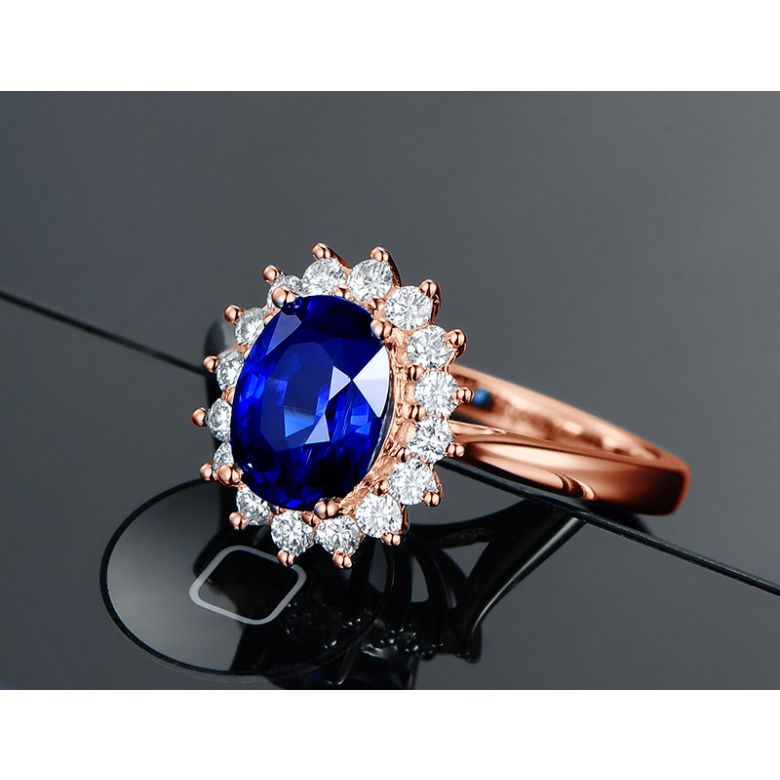 Bague Fleur de saphir, diamants Or rose - Création florale classique - 7