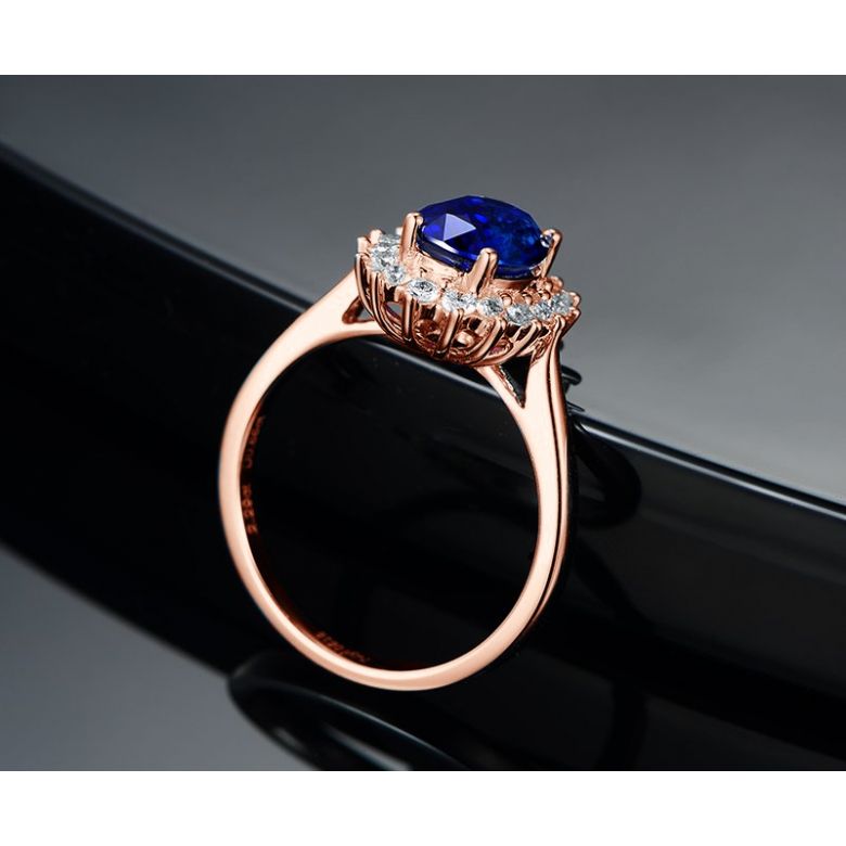 Bague Fleur de saphir, diamants Or rose - Création florale classique - 8