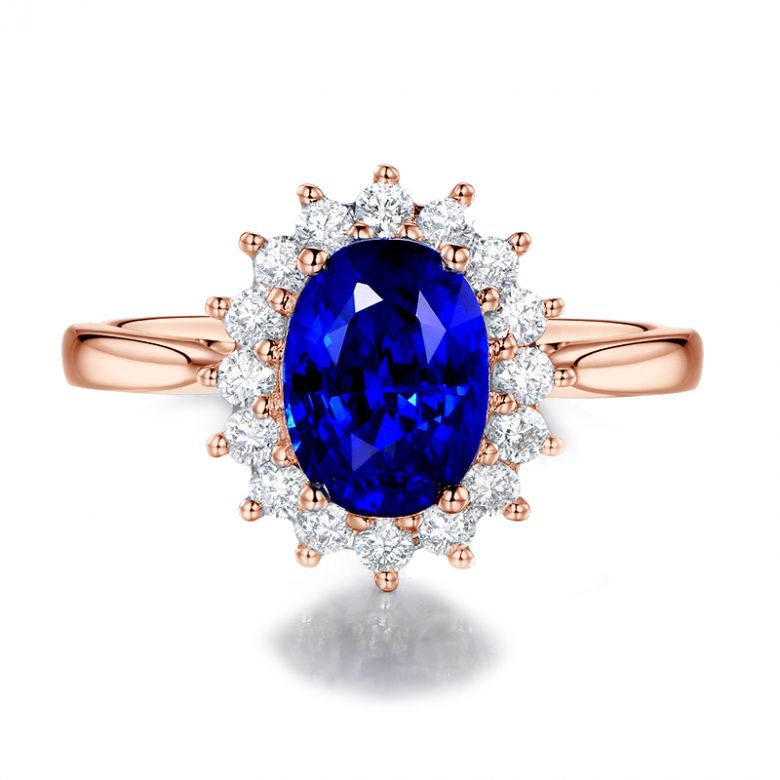 Bague Fleur de saphir, diamants Or rose - Création florale classique - 9
