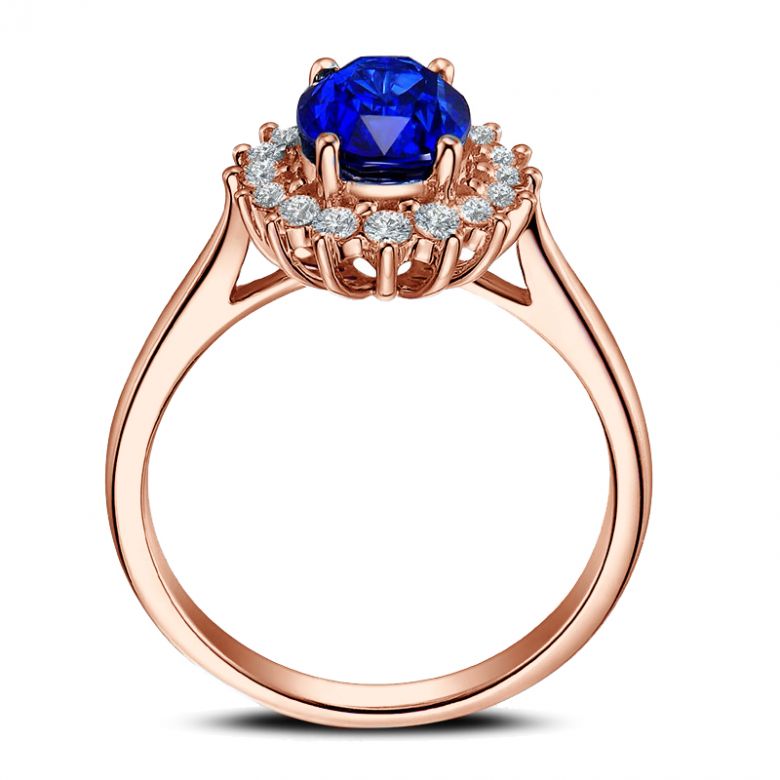Bague Fleur de saphir, diamants Or rose - Création florale classique - 10