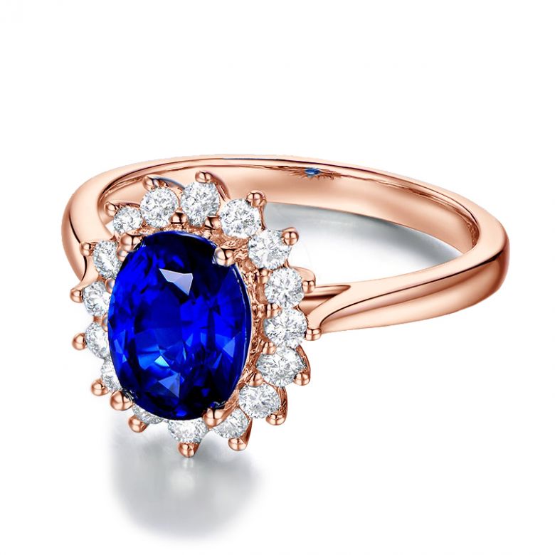 Bague Fleur de saphir, diamants Or rose - Création florale classique - 11