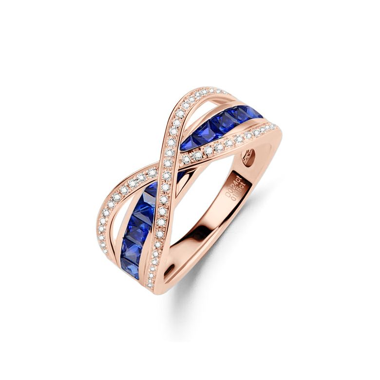 Bague sens de nos vies. Saphirs bleus, diamants et Or rose  - 1