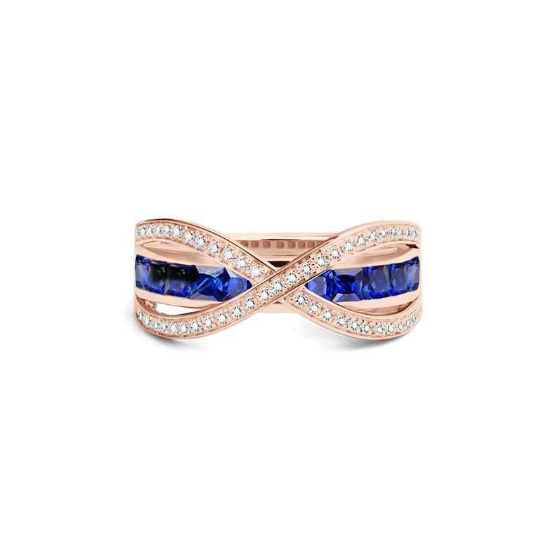Bague sens de nos vies. Saphirs bleus, diamants et Or rose  - 3