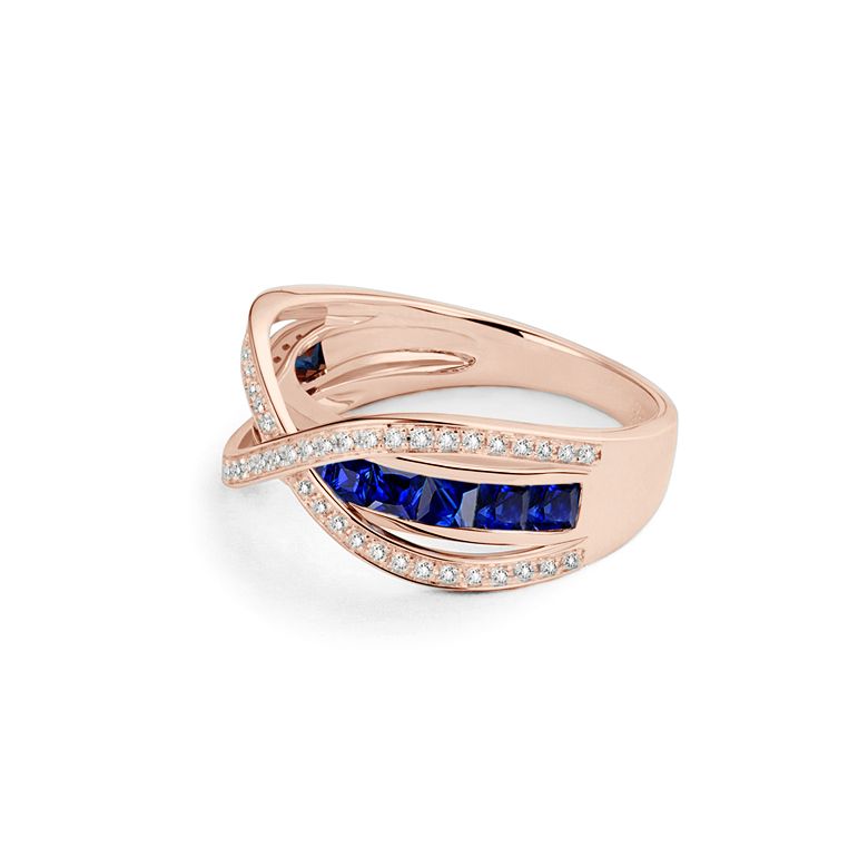Bague sens de nos vies. Saphirs bleus, diamants et Or rose  - 4