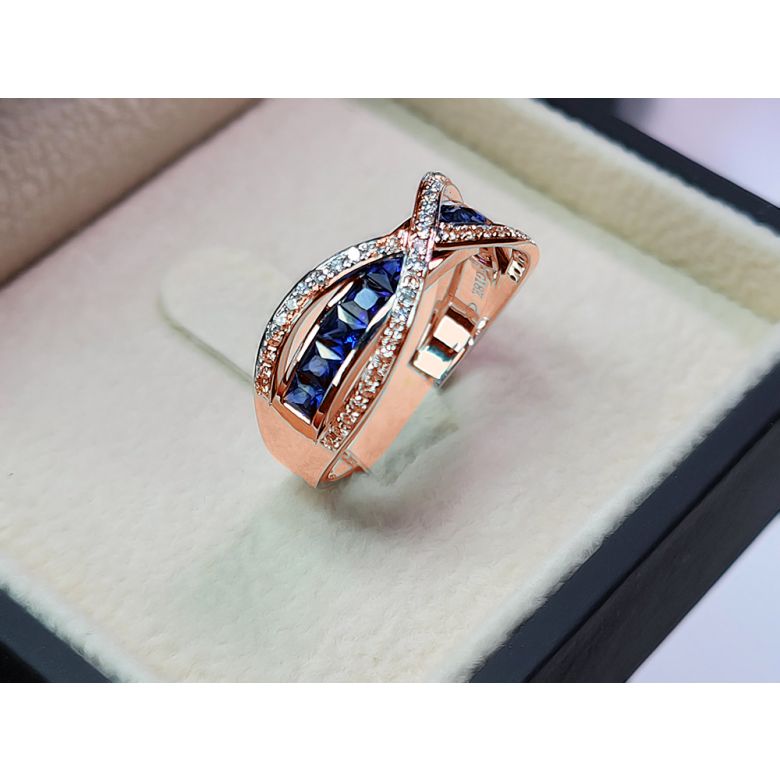 Bague sens de nos vies. Saphirs bleus, diamants et Or rose  - 9