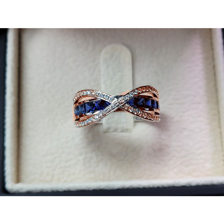 Bague sens de nos vies. Saphirs bleus, diamants et Or rose  - 10