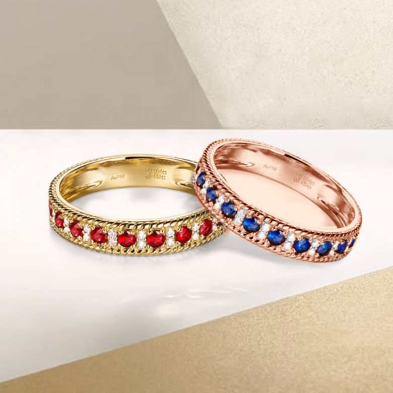 Bague saphir - Tempietto - Or rose, diamant, saphir - 7
