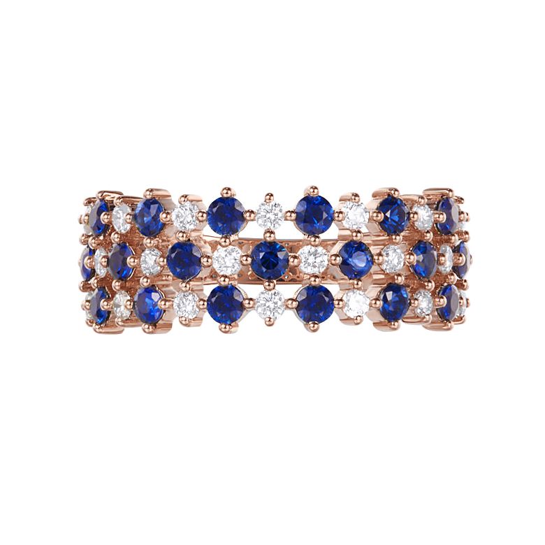 Bague damier saphir & diamant, Or rose | San Lorenzo - 1