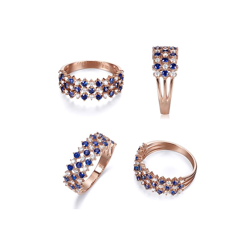 Bague damier saphir & diamant, Or rose | San Lorenzo - 3