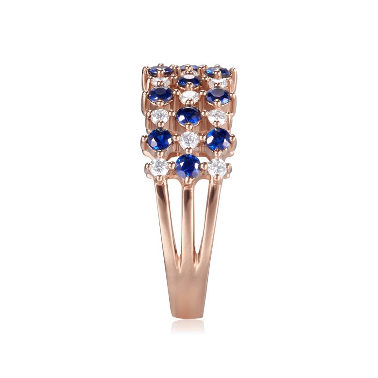 Bague damier saphir & diamant, Or rose | San Lorenzo - 4