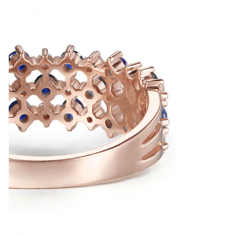 Bague damier saphir & diamant, Or rose | San Lorenzo - 7