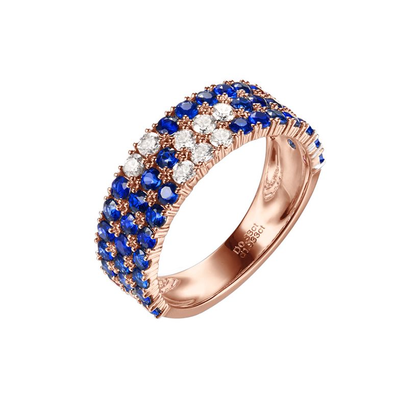 Bague blue lagoon - Pavée saphir & diamant - Or rose - 1