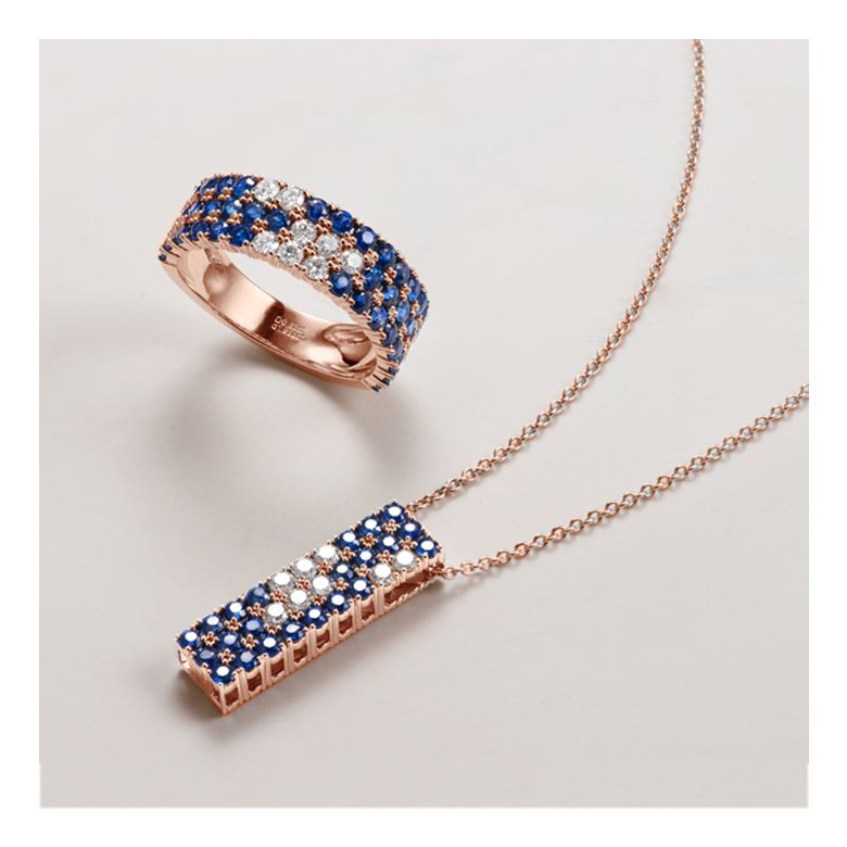 Bague blue lagoon - Pavée saphir & diamant - Or rose - 3