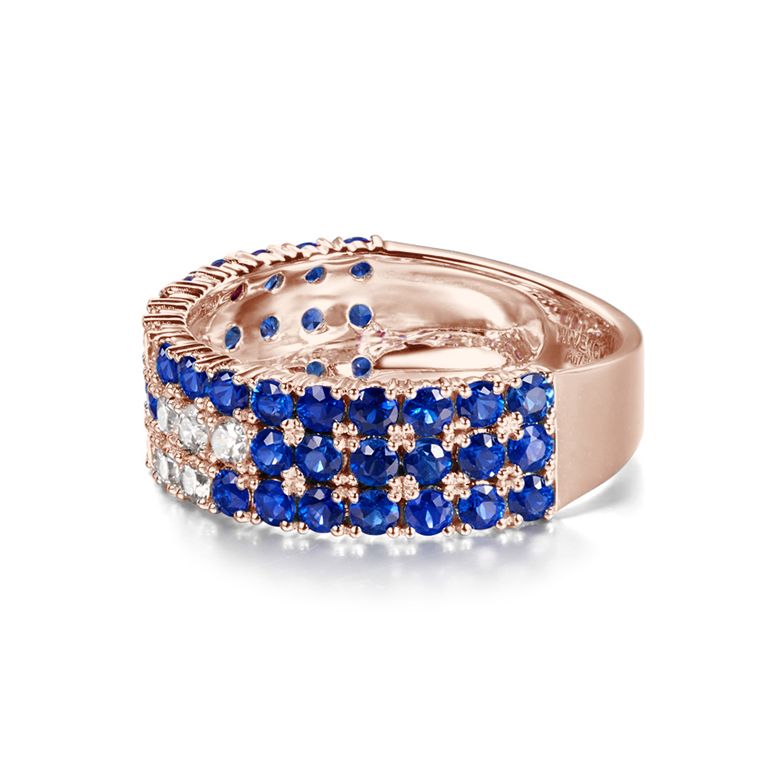 Bague blue lagoon - Pavée saphir & diamant - Or rose - 4