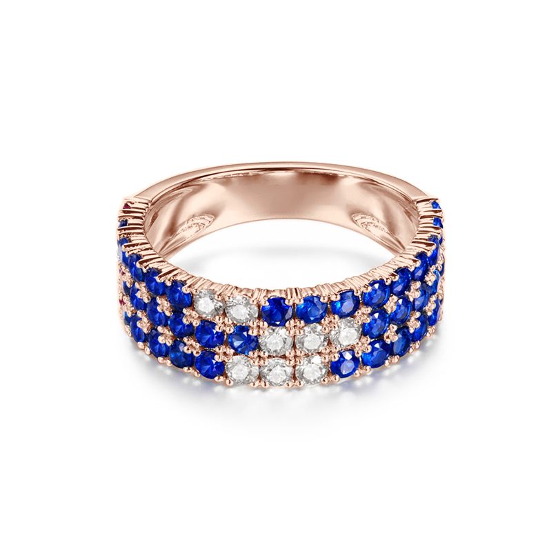 Bague blue lagoon - Pavée saphir & diamant - Or rose - 6