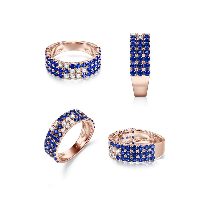 Bague blue lagoon - Pavée saphir & diamant - Or rose - 8