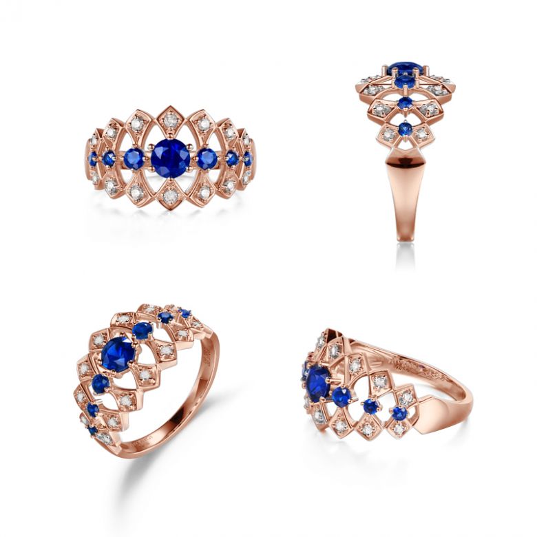 Bague Santa maria novella - Or rose, saphir bleu & diamant - 8