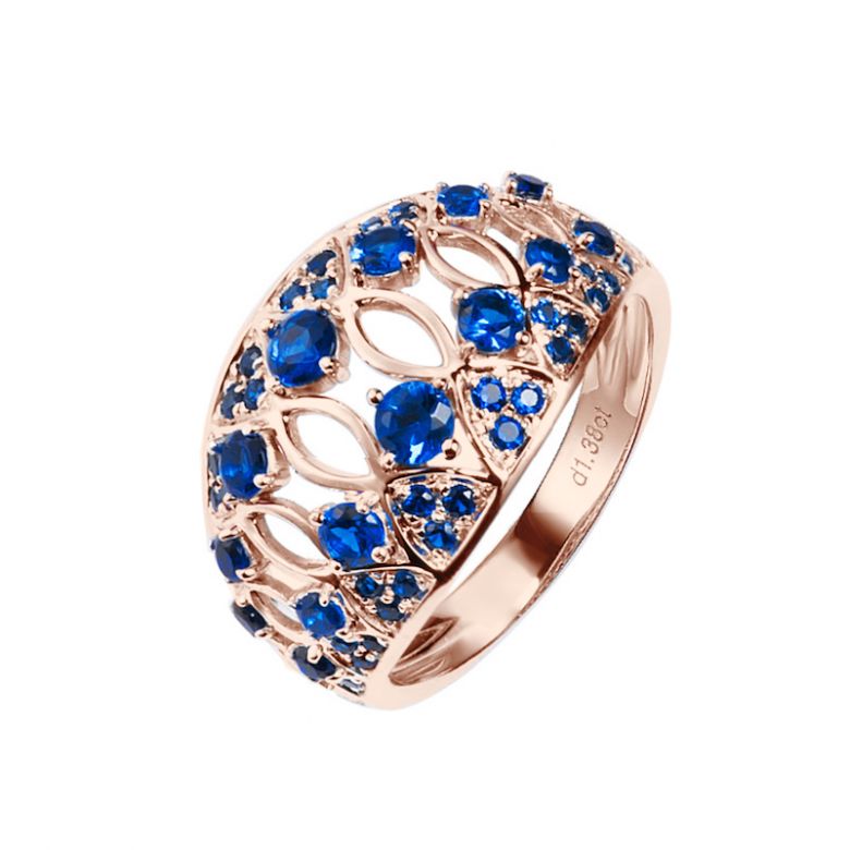 Bague saphir & or rose ciselé - 1