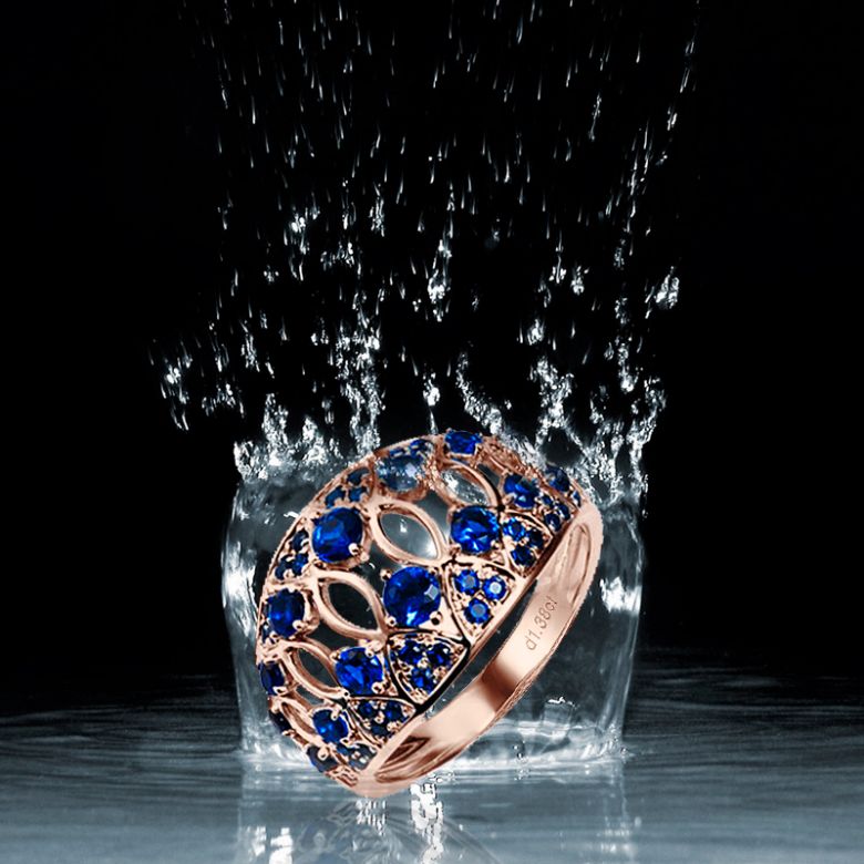 Bague saphir & or rose ciselé - 5