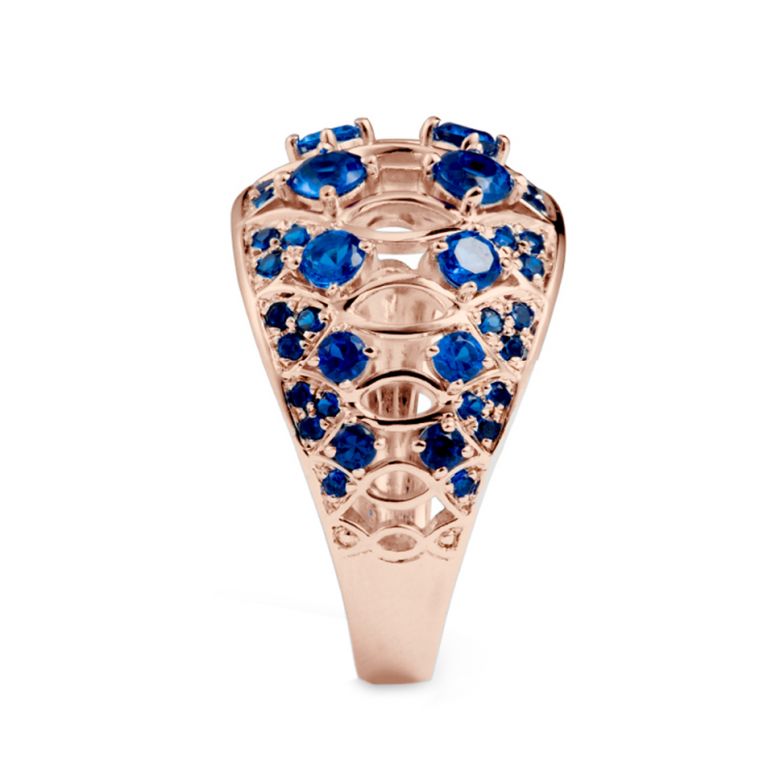 Bague saphir & or rose ciselé - 7