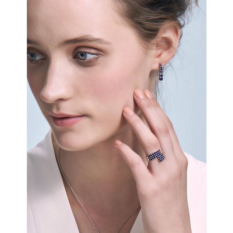 Bague contemporaine or rose. Pavage géométrique saphir  - 2
