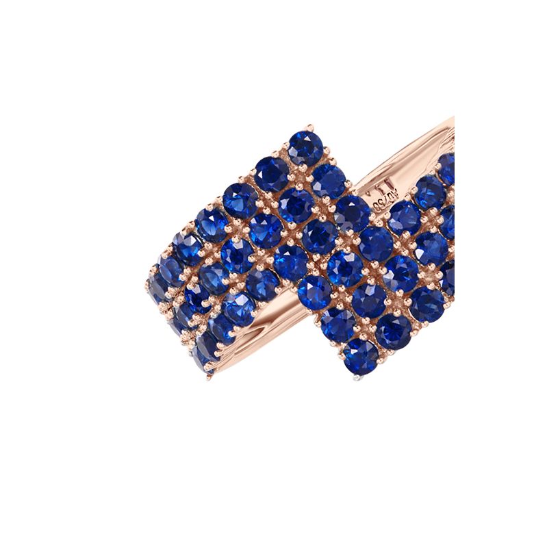 Bague contemporaine or rose. Pavage géométrique saphir  - 6
