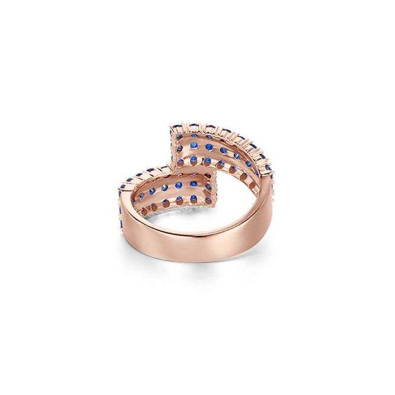 Bague contemporaine or rose. Pavage géométrique saphir  - 10