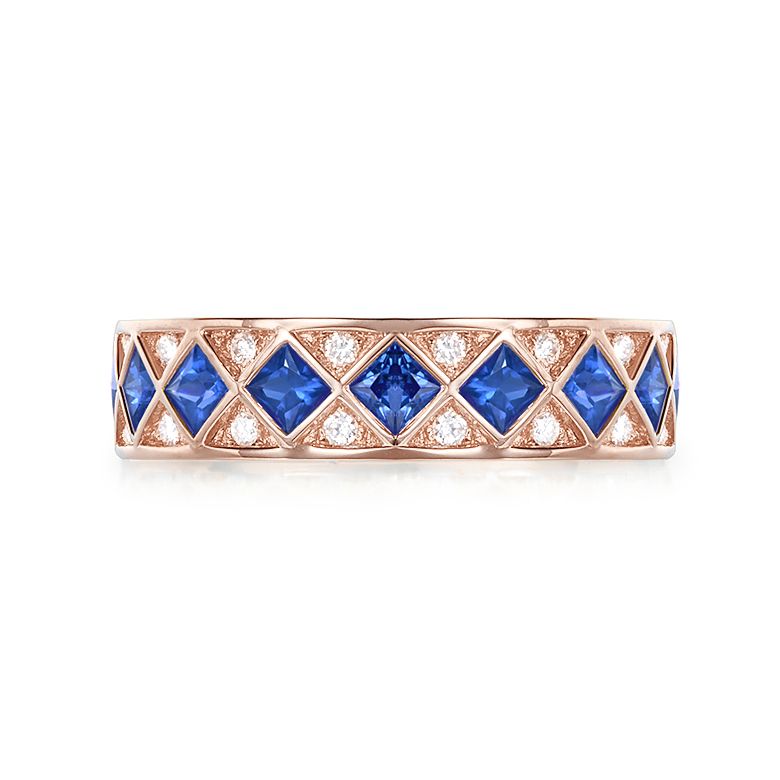 Bague saphir Dame de carreau -  Or rose, diamant - 3