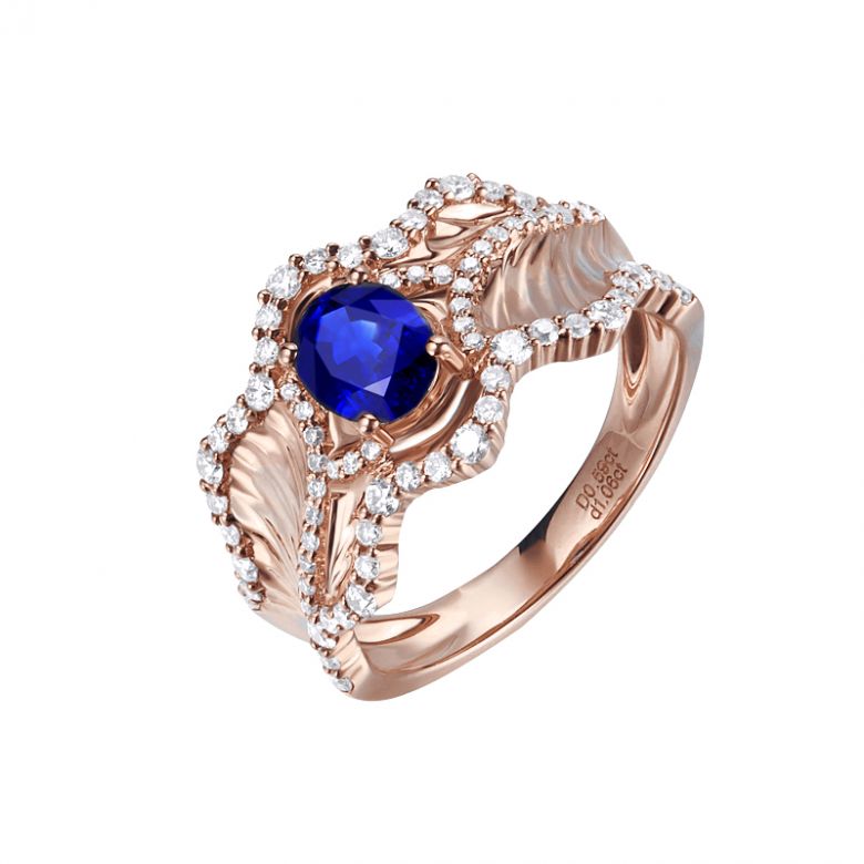 Bague floraison saphir ovale 1.10cts & diamants. Or rose - 1