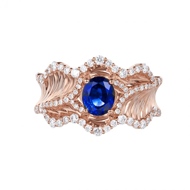 Bague floraison saphir ovale 1.10cts & diamants. Or rose - 3