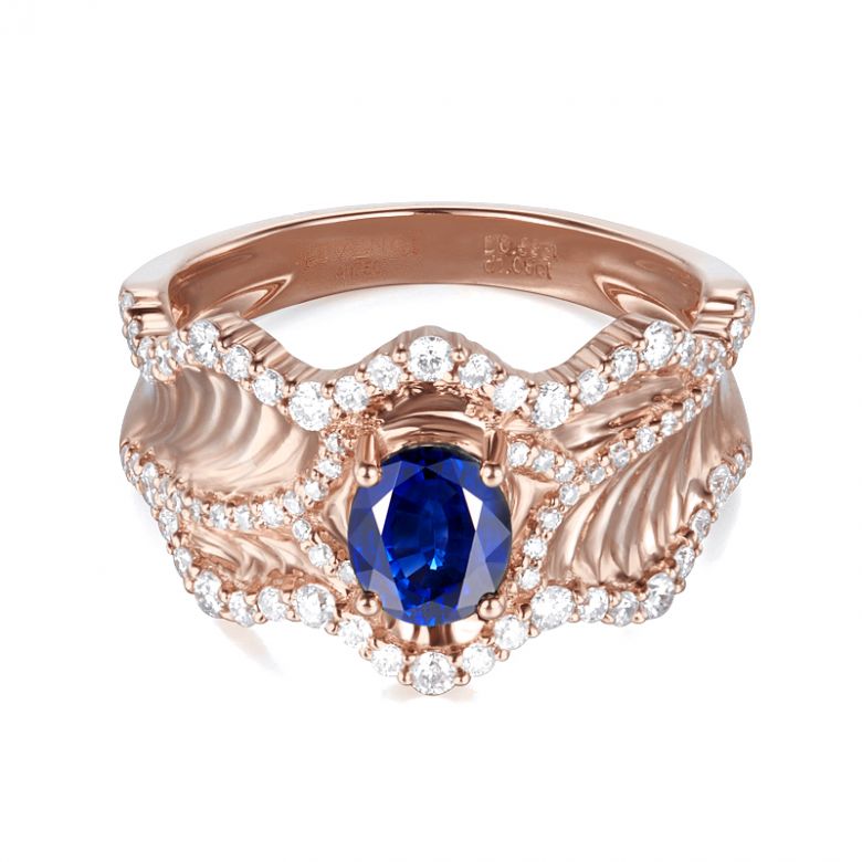 Bague floraison saphir ovale 1.10cts & diamants. Or rose - 5