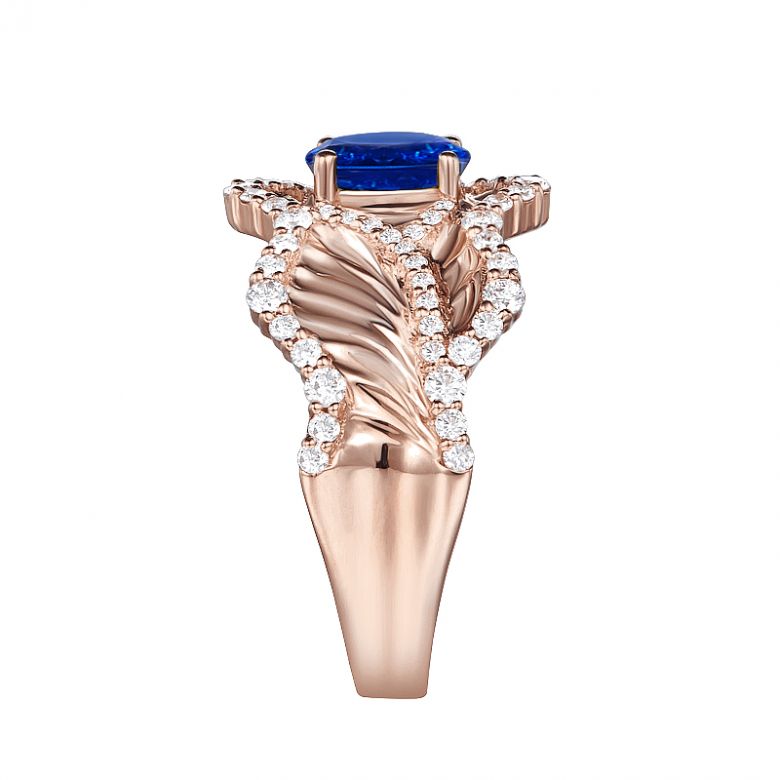 Bague floraison saphir ovale 1.10cts & diamants. Or rose - 6