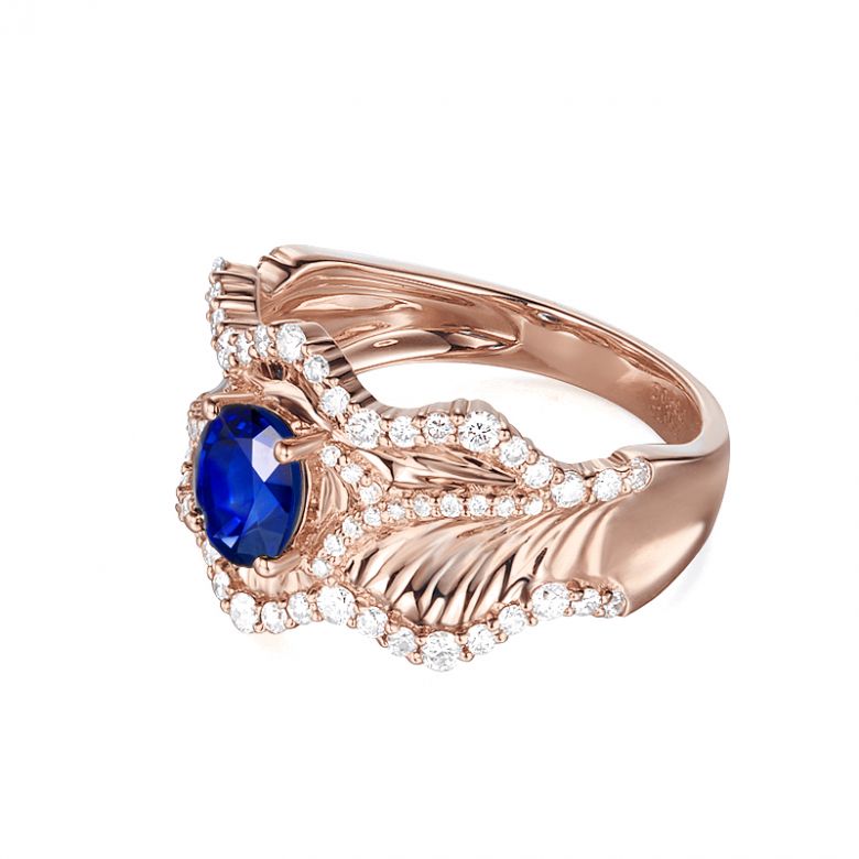 Bague floraison saphir ovale 1.10cts & diamants. Or rose - 7