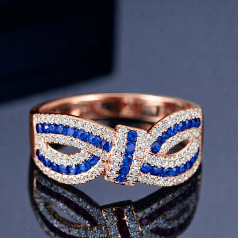 Bague Mandalay I Noeud Or rose, Saphir, Diamant - 4