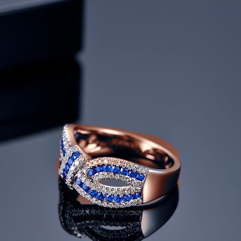 Bague Mandalay I Noeud Or rose, Saphir, Diamant - 5
