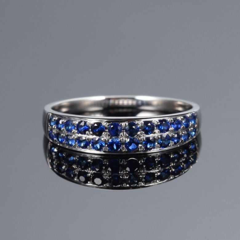 Bague Saphirs en rivière - Or blanc 18 carats - 2