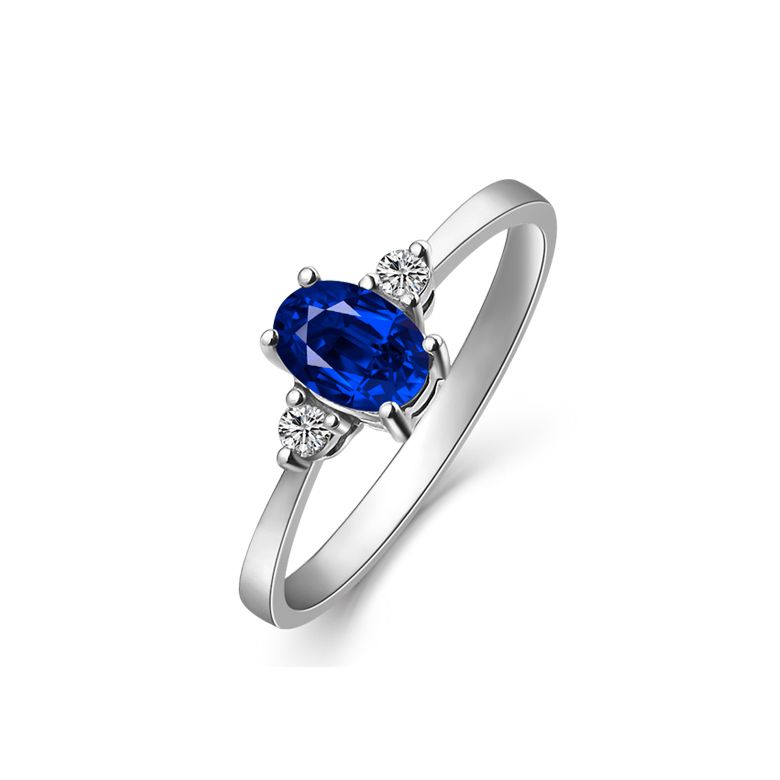 Solitaire Or blanc 18 carats - Diamants et Saphir sertis - 1