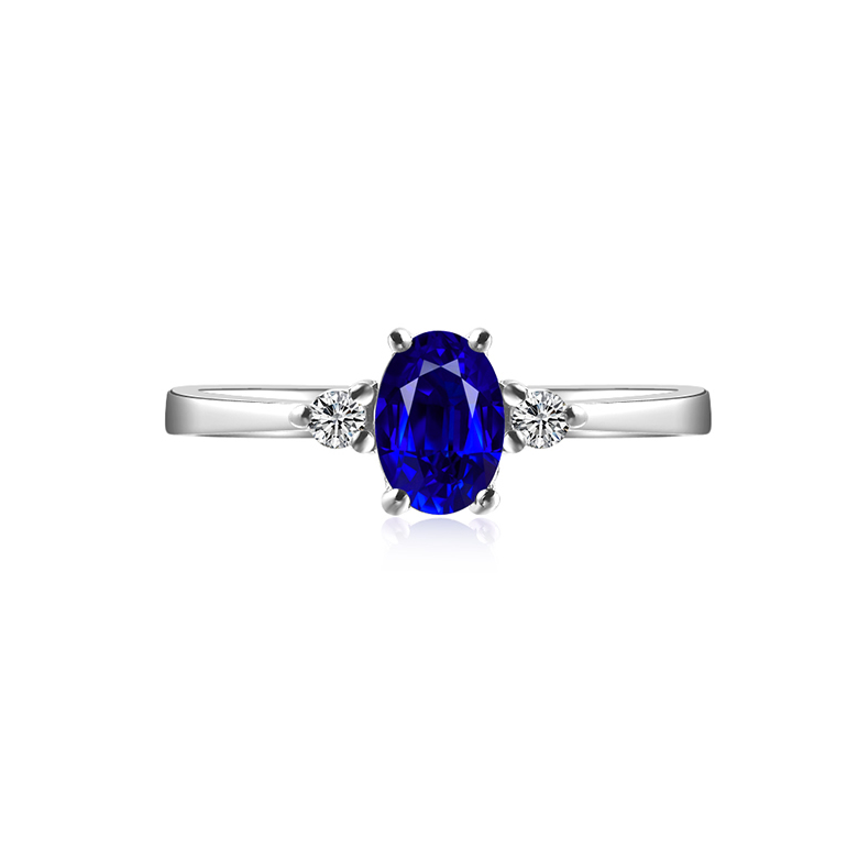 Solitaire Or blanc 18 carats - Diamants et Saphir sertis - 4