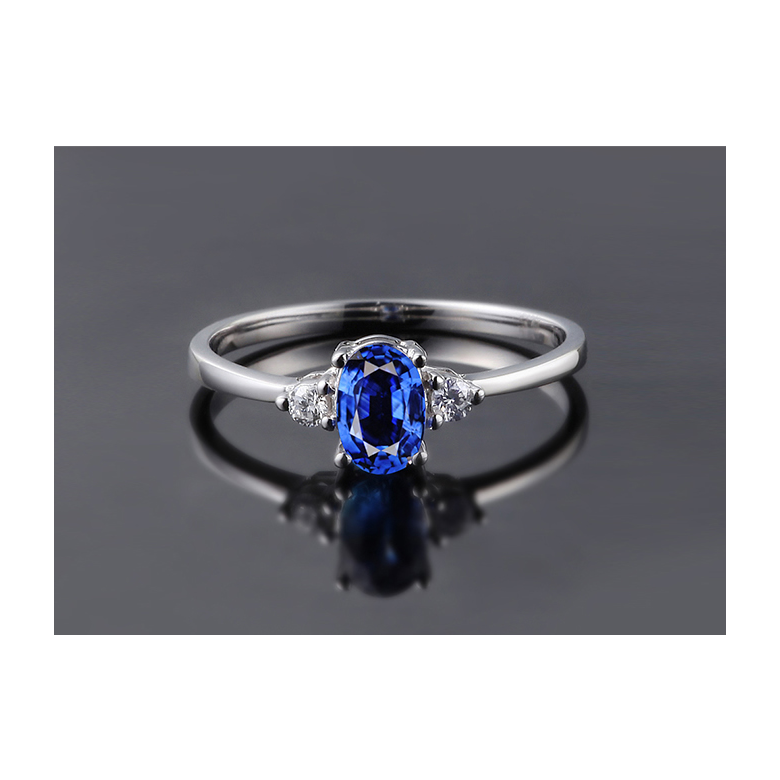 Solitaire Or blanc 18 carats - Diamants et Saphir sertis - 3